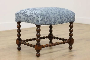 Tudor Antique Bench or Footstool, New Upholstery #53860 - Picture 1 of 7
