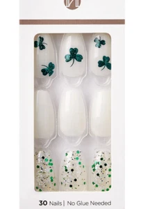 KISS IMPRESS PRESS ON NAILS ONE STEP MANICURE WISH ME LUCK WHITE MEDIUM LENGTH - Picture 1 of 6