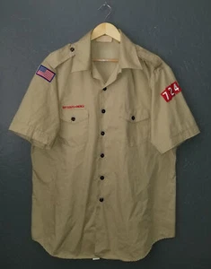 Boy Scouts Uniform Shirt BSA #724 Vtg Insignia Scout USA Sewn Patches Mens XL - Picture 1 of 4
