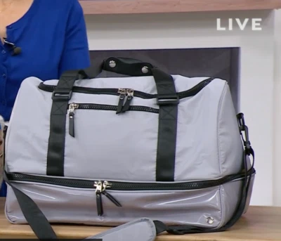 Samantha Brown TO-GO Polyester COATED Bottom Weekender SILVER Nwt - Image 1 of 4