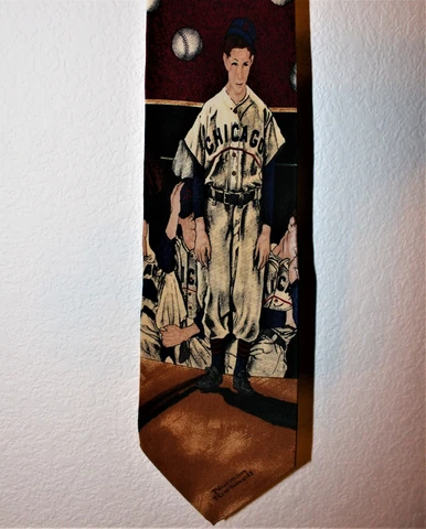 NORMAN ROCKWELL 1948 CHICAGO CUBS IN BOSTON SILK TIE - SATURDAY EVENING POST 56" Cover