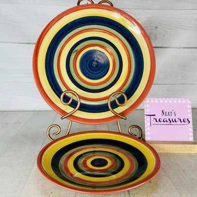 Juego de 2 platos de cena y ensalada de gres pintado a mano azul MUTILCOLOR SWIRL para mesas Foto 1 de 4