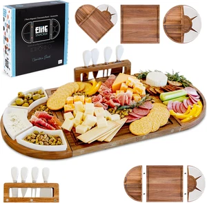Large Acacia Wood Charcuterie Board Set – 3-Pc Magnetic Cheese Platter Tray - Picture 1 of 11