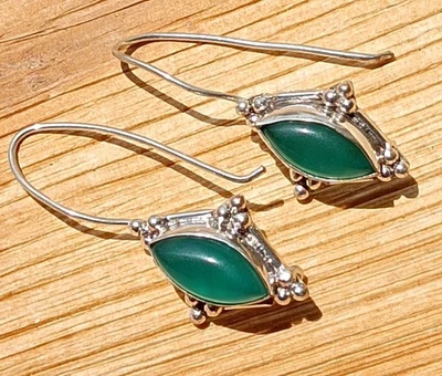 Gift Marquise Cut Green Onyx Gemstone Earring 925 Sterling Silver Plated Jewelry - Image 1 of 4