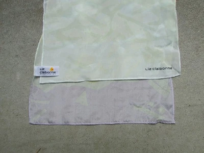 Cachecol Liz Claiborne verde amarelo roxo pastel 100% seda retangular Japão BOM - Imagem 1 de 4