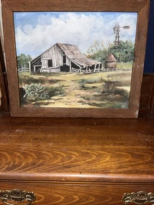 RUSTIC FARM PAINTING W/BARNWOOD FRAME SIGNED MR SMALLWOOD 16 x 20 - Picture 1 of 4