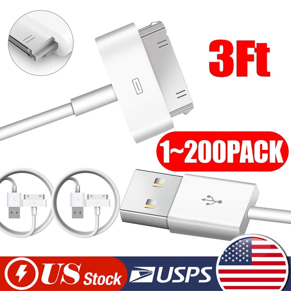 LOTE de cable de datos de carga USB de 3 pies y 30 pines para iPad 1/2/3 iPod Nano 1-200 Foto 1 de 4