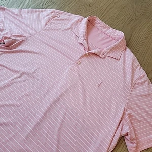 Johnnie O Mens Polo Shirt 2XL Pink Newton Stripe Performance Golf Stretch Preppy - Picture 1 of 11