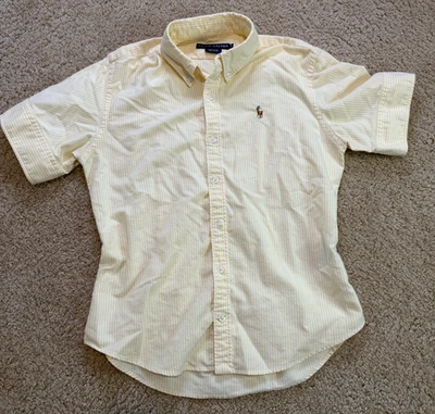 Camisa Polo de Ralph Lauren Juvenil XL Amarilla Rayas Manga Corta Camisa con Botones Foto 1 de 4