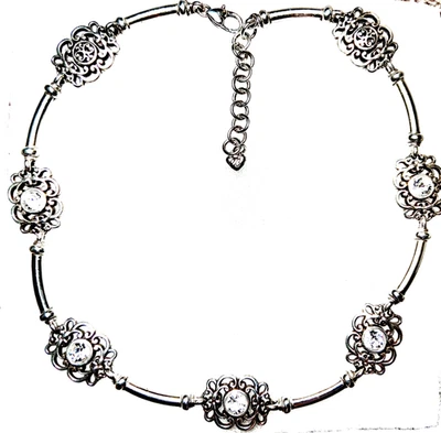 COLLAR COLLAR PLATA CRISTAL SWAROVSKI CLARO FLOR ROSELIE BRILLANTE LN✨VTG Foto 1 de 4