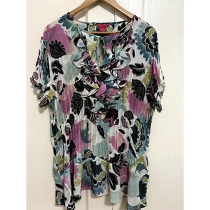 Sunny Leigh Damenbluse 2X mehrfarbig Rüschen Schlüsselloch vorne Blumenmuster - Bild 1 von 5