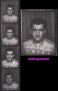 BORED EXPRESSIONLESS MAN FINALLY FALLS ASLEEP ~ 1960s PHOTOBOOTH PHOTO STRIP gay - Picture 1 of 3
