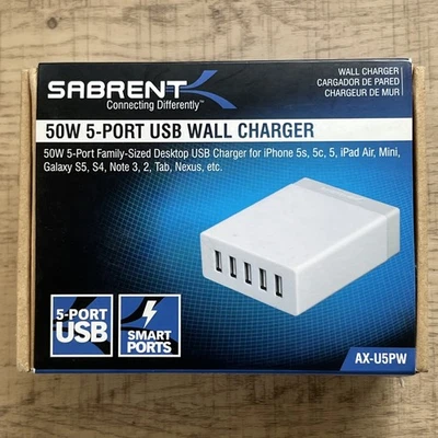 Cargador de pared USB Sabrent 50W 5 puertos Foto 1 de 4