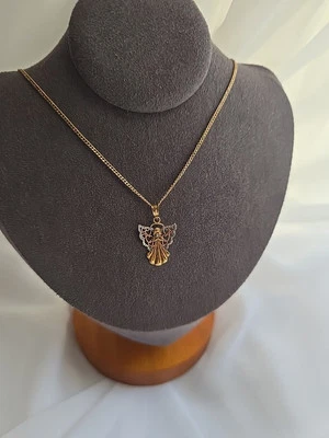 "Colgante ángel 10k oro rosa amarillo y blanco con diamantes cadena de 16"" 10k 2,4 gm" Foto 1 de 4