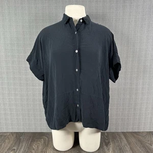 Everlane Silk Short Sleeve Boxy Button Up Shirt Women's Size 8 Black Minimalist - Picture 1 of 14