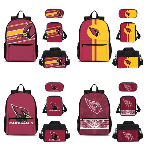 Arizona Cardinals School 4PCS Backpacks Set Pen Bag Crossbody Bag Lunch Bag Lot Cover