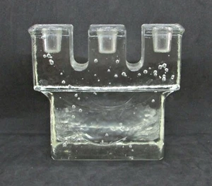 Clear Chunky Glass Candelabra - Filled w/ Small Bubbles - 3 Thick Gauge Holders - Picture 1 of 7