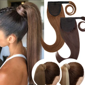 Thick Ponytail Clip In Wrap On Real Pony Tail Russian Remy Human Hair Extensions - Picture 1 of 31