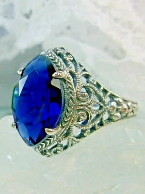 Sapphire Ring, Art Deco 4ct Marquise Sapphire Sterling Silver Filigree D201 - Image 1 of 4