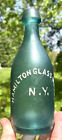 NICE AQUA SODA HAMILTON GLASS WORKS NY DARK IRON PONTIL SCAR 1850