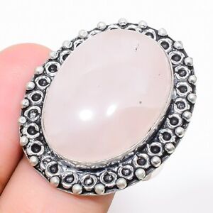 Rose Quartz Gemstone Handmade 925 Sterling Silver Jewelry Ring Size 9.5 R976