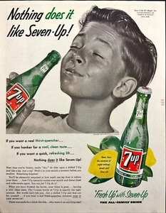 7up Seven Up Soda Bottle Young Boy Lemons Vintage Print Ad 1955 - Picture 1 of 5