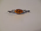 Sterling silver w/natural amber bar brooch 2 1/2"