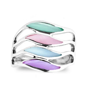 Amazing Waves of Multi-Color Mother of Pearl Inlay Sterling Silver Ring - 10 - Picture 1 of 5