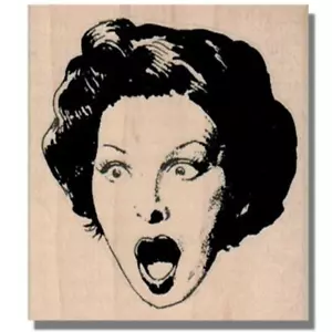 Mounted Rubber Stamp, SURPRISED LADY, Face, Person, Eyes, Woman,Halloween,Horror - Picture 1 of 4