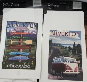 ASCIUGAMANI DA CUCINA IN COTONE ~ SILVERTON COLORADO VAN LANTERN PRESS ~ LOTTO DI 2 - Foto 1 di 4