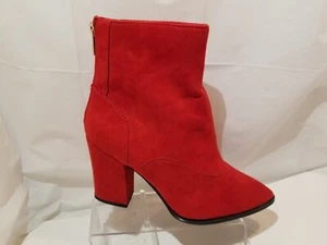 River Island Women's Red Suede Leather Ankle Boots Booties Zip Size 5 M - Picture 1 of 11