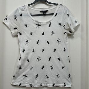 French Connection Women Tee insects bugs printed short sleeve white M