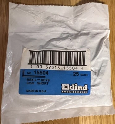 LOT OF 25 EKLIND HEX-L-KEY 2.0MM SHORT 15504 - Image 1 of 2