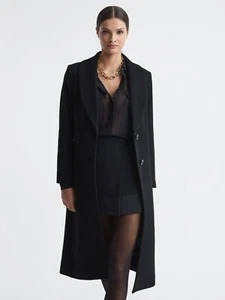 $785 ABRIGO CUELLO PIEL SINTÉTICA EXTRAÍBLE MEZCLA LANA REISS LAURIE | Negro | UK 10 US 6 - Imagen 1 de 17