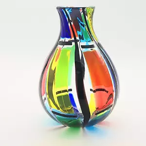 F&M Ballarin Murano Art Glass Vase Pezzato Squares Colourful 18cm Tall Carnevale - Picture 1 of 17