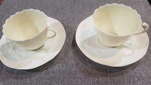 Vintage Belleek Tridacna Shell Pattern Tea Cup & Saucer set of 2 - Picture 1 of 9