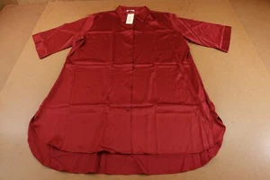 Ekouaer Women's Size 3XL Deep Red Satin Short Sleeve Boyfriend Nightgown NWT - Picture 1 of 9