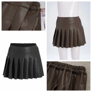Kids Girls Short Dress A Line Skirt Cosplay Miniskirt Pleated Leather Church PU - Picture 1 of 31