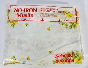 New Vintage Springs Muslin YELLOW ROSES Twin Fitted Sheet ~ Selected Seconds - Picture 1 of 2