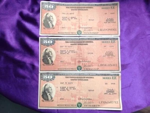 3 US SAVING BOND, JEFFERSON  $50 Washington 1986-87 SERIES EE UNCANCELLED - Picture 1 of 5