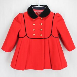 Vintage F W Fischer Wool Dress Coat Girls Sz 2 Red Black Pleated Ellerie Fashion
