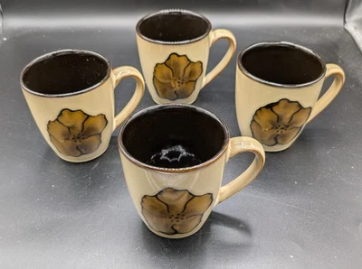 Juego de 4 tazas de café Pfaltzgraff amapolas pintadas cerámica gres marrones y bronceados Foto 1 de 4