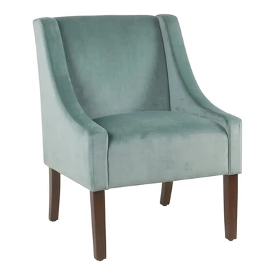 Silla HomePop tradicional de madera y terciopelo con brazo abatible en azul aguamarina Foto 1 de 4
