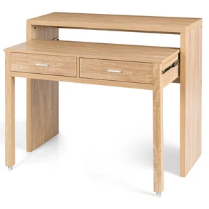 Extendable Computer Desk Console Table Writing Workstation with Drawer Natural - Picture 1 of 10