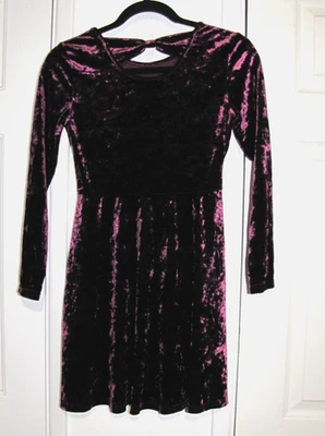 PLACE 勃艮第天鹅绒长袖套衫合身喇叭膝连衣裙女孩 10/12 — 第 1/4 张图片