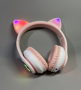 Kinder Bluetooth Kopfhörer Katzenohr Headset mit LED Beleuchtung 10h Spielzeit faltbar - Bild 1 von 23