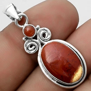 Joyería colgante de plata de ley 925 de ágata y cornalina musgo rojo natural P-1603 - Imagen 1 de 5