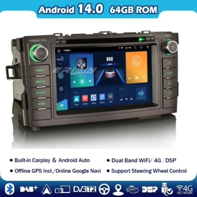 8-Kern Android 14 Autoradio Toyota Auris  Navi CarPlay DAB+4G Radio Bluetooth FM - Bild 1 von 4