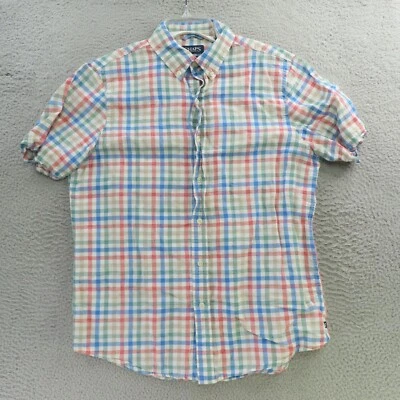 Chaps Shirt Mens Medium Blue Red Green Cotton Linen Short Sleeve Button Up - Image 1 of 4