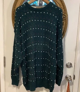 Suéter de punto grueso grueso grueso verde blanco cazador edición auténtica vintage XL Academia - Imagen 1 de 8